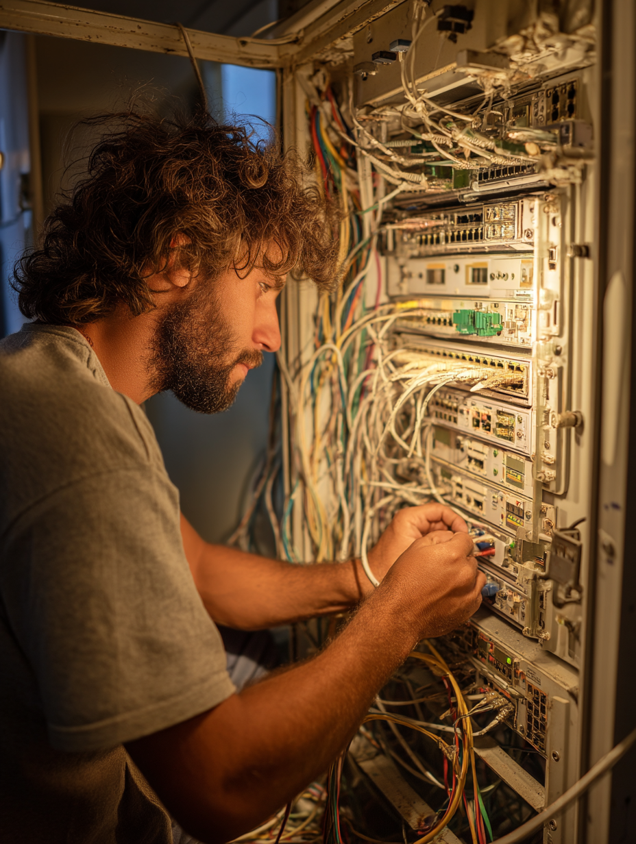 Tecnico al lavoro sulla vecchia rete